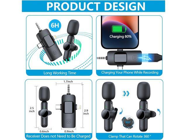 3 in 1 Wireless Microphone for iPhone Android Phone Camera, USB C Mini Microphone Plug-Play, Lavalier Microphone Clip on Lapel Mic for Video...