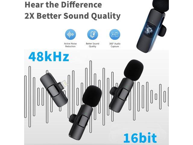 Mini Microphone, 2 Packs Wireless Microphone for iPhone iPad, Wireless Lavalier Microphone, Professional Microphone for iPhone Video Recording,...