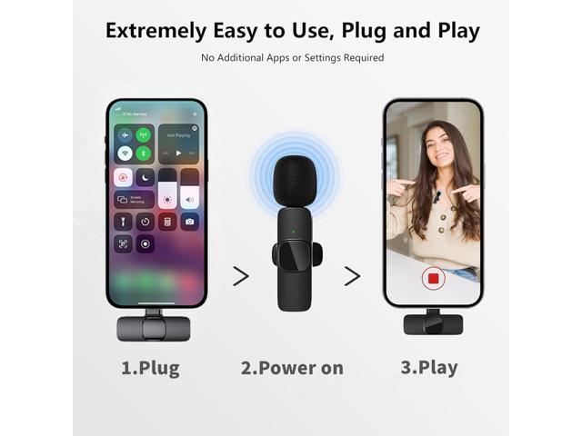 Mini Microphone, 2 Packs Wireless Microphone for iPhone iPad, Wireless Lavalier Microphone, Professional Microphone for iPhone Video Recording,...