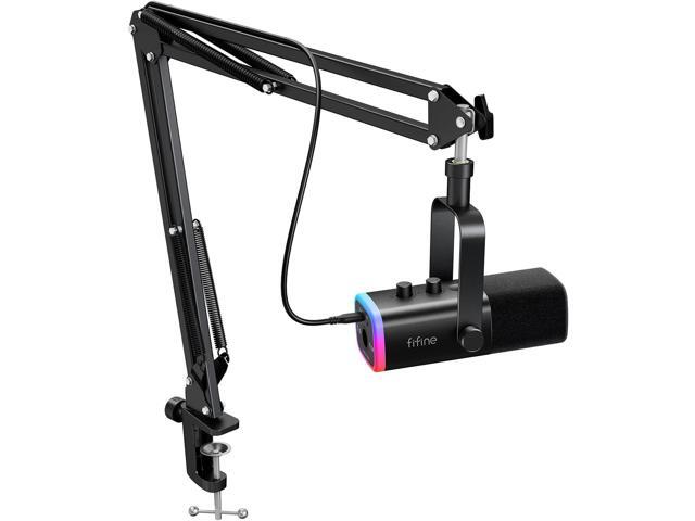 FIFINE XLR/USB Gaming Microphone Set, Dynamic PC Mic for Streaming Podcasting, Computer RGB Mic Kit with Boom Arm Stand, Mute Button, Headphones.