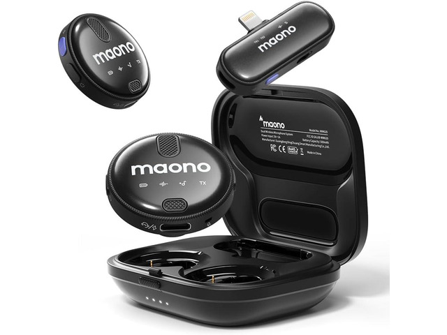 MAONO Wireless Lavalier Microphone for iPhone iPad, Professional Clip on Lapel Mic with Noise Cancelling, 4-Stage Gain, 36H Working Time for Video...