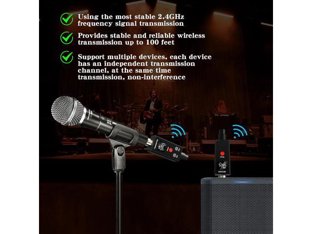 2.4GHz UHF Wireless Microphone System XLR Mic Adapter Wireless Transmitter and Receiver for Dynamic Microphone, Audio Mixer, PA System.