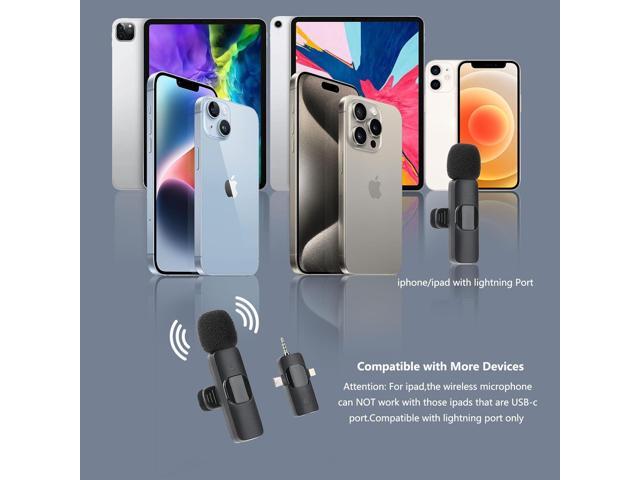 2 Pack Wireless Lavalier Microphones for iPhone, iPad, Android. Mini microphone for recording live videos, Tiktok, YouTube and Facebook (3-in-1)