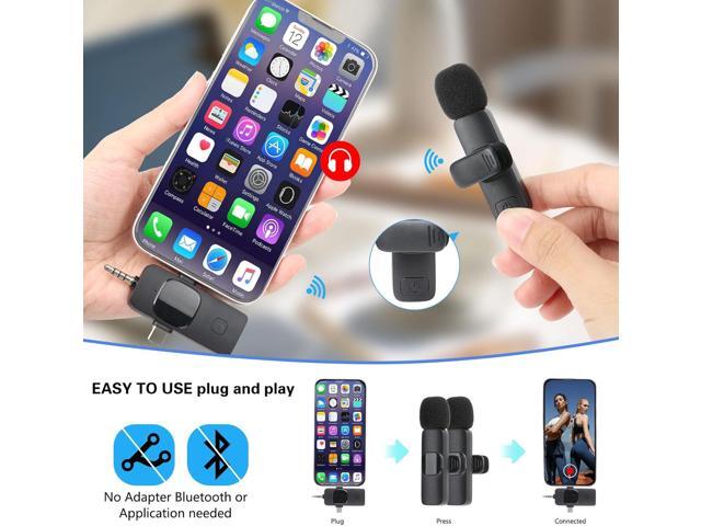 2 Pack Wireless Lavalier Microphones for iPhone, iPad, Android. Mini microphone for recording live videos, Tiktok, YouTube and Facebook (3-in-1)