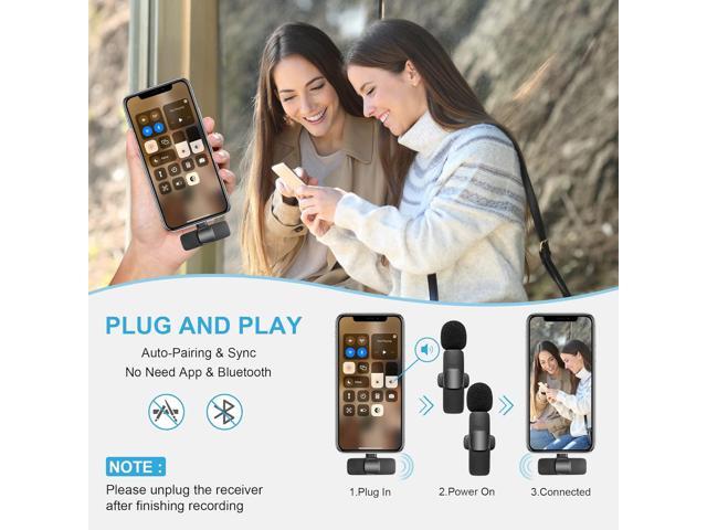 Wireless Lavalier Microphone for iPhone iPad, Plug-Play Wireless Mic for Recording, Live Stream, YouTube, TikTok, Facebook, Noise Reduction Auto-Sync