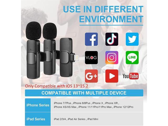 Wireless Lavalier Microphone for iPhone iPad, Plug-Play Wireless Mic for Recording, Live Stream, YouTube, TikTok, Facebook, Noise Reduction Auto-Sync