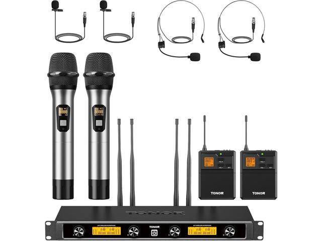 TONOR Wireless Microphones System with Metal 2 Cordless Mic and 2 Headset/Lapel/Lavalier Mic, Bodypack Transmitter, Receiver for Karaoke Church...