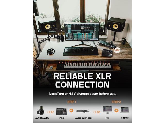 ALABS XLR Condenser Microphone, Professional Cardioid Recording Microphone Kit with 25mm Diaphragm for Streaming, Podcasting, Singing, Vocal,...