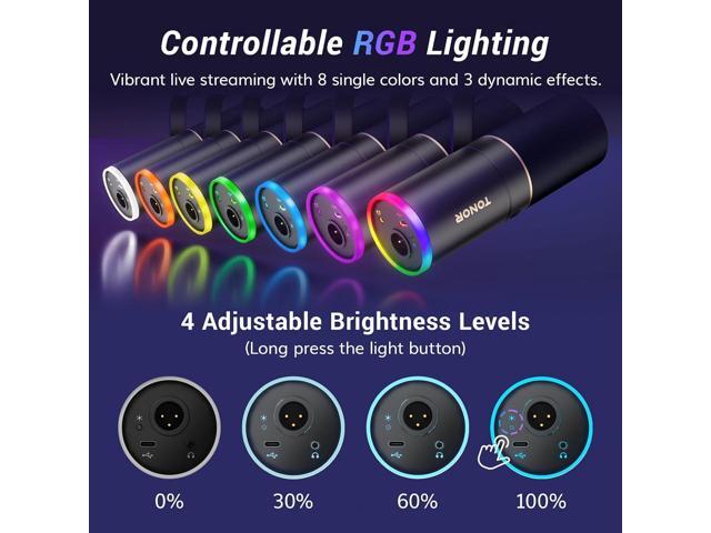 TONOR XLR/USB Gaming Mic, Dynamic Microphone for Podcast Recording Streaming with RGB Light, Mute Button, Headphones Jack, Monitoring, Desktop...