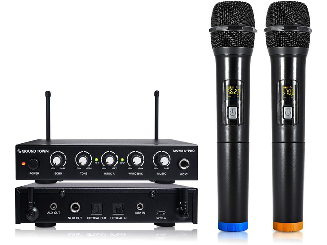 Sound Town 16 Channels Wireless Microphone Karaoke Mixer System with Optical (Toslink), AUX and 2 Handheld Microphones - Supports Smart TV, Home...