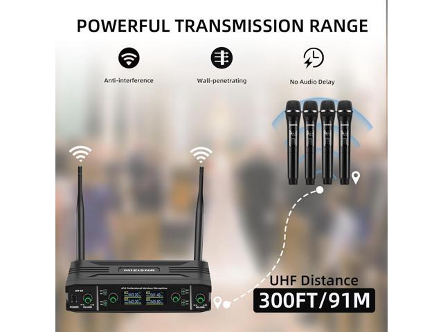 UHF Wireless Microphone Systems, 4 Channels Cordless Handheld Dynamic Mic Set, Auto Connect 300ft Range Transmission for Singing,, DJ Party,...