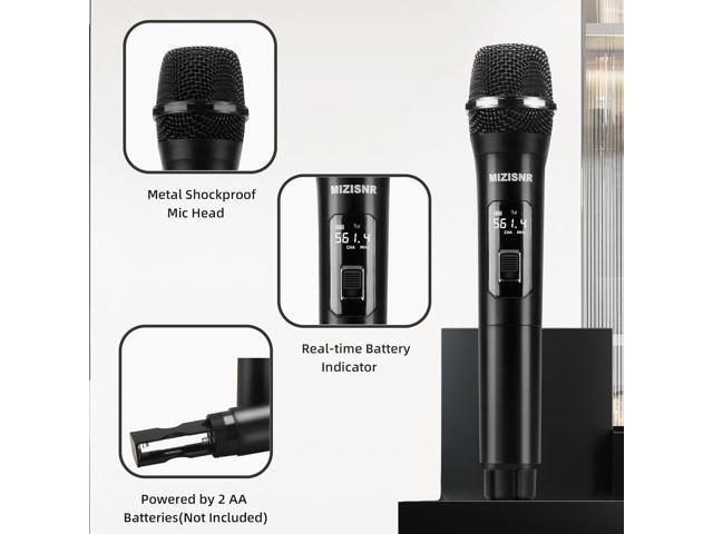 UHF Wireless Microphone Systems, 4 Channels Cordless Handheld Dynamic Mic Set, Auto Connect 300ft Range Transmission for Singing,, DJ Party,...