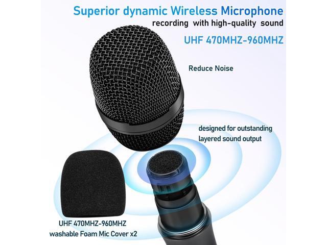 Wireless Microphone Karaoke System with Rechargeable Bluetooth Receiver,Professional Handheld Dynamic Cordless Microphone,UHF 200 FT...