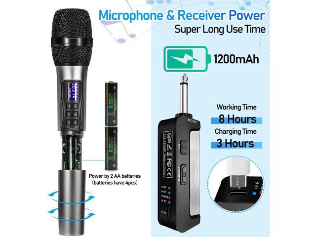 Wireless Microphone Karaoke System with Rechargeable Bluetooth Receiver,Professional Handheld Dynamic Cordless Microphone,UHF 200 FT...