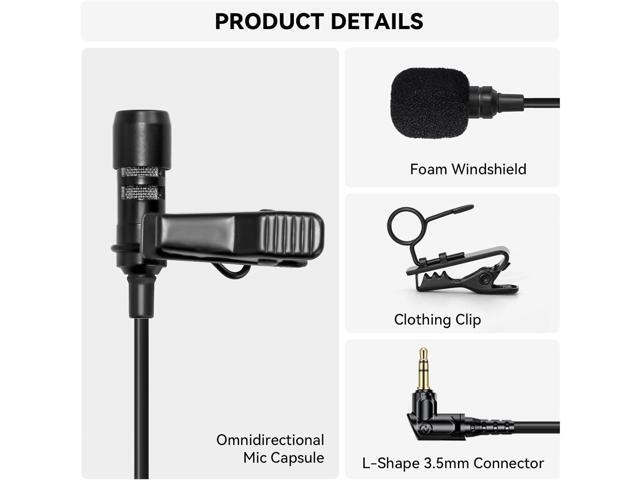 Hollyland External Clip On Lavalier Microphone with 3.5mm Audio Jack, Compatible with Lark Max Microphone System-Black, (1 Pack)