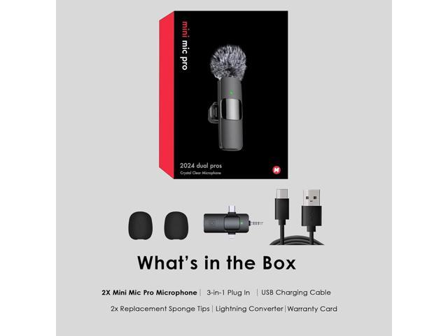 3 in 1 Wireless Microphone for iPhone, Android, Camera, USB-C Microphone, Wireless Lavalier Microphone, Mini Microphone, Noise Canceling Lapel Mic...