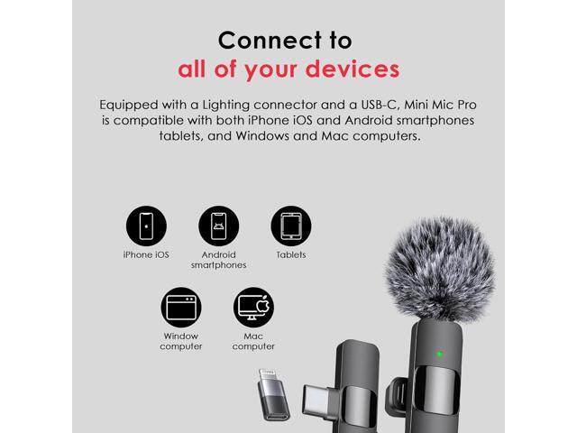 3 in 1 Wireless Microphone for iPhone, Android, Camera, USB-C Microphone, Wireless Lavalier Microphone, Mini Microphone, Noise Canceling Lapel Mic...