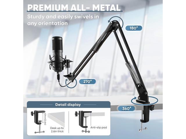 USB Microphone, Professional 192kHz/24Bit Plug & Play PC Computer Condenser Cardioid Mic Kit with Sound Advanced Chipset, for Streaming, Podcast,...