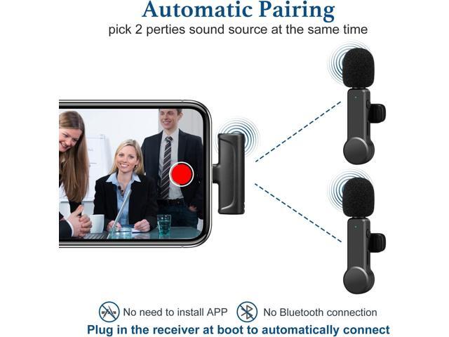 2Pcs Wireless Microphone for iPhone iPad, Plug-Play Wireless Lavalier Microphone for Video Recording, TikTok, YouTube, Vloggers, Auto-Sync Noise...
