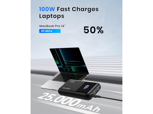 INIU Power Bank, 25000mAh 100W USB C Laptop Portable Charger, PD QC Fast Charging 3-Output Battery Pack, Travel Charger for Laptop MacBook iPad...