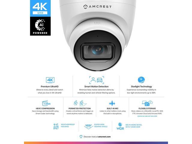 Amcrest Pack of 2, UltraHD 4K (8MP) Outdoor Security IP Turret PoE Camera, 3840x2160, 98ft NightVision, 125° FOV, IP67, MicroSD Recording (256GB),...