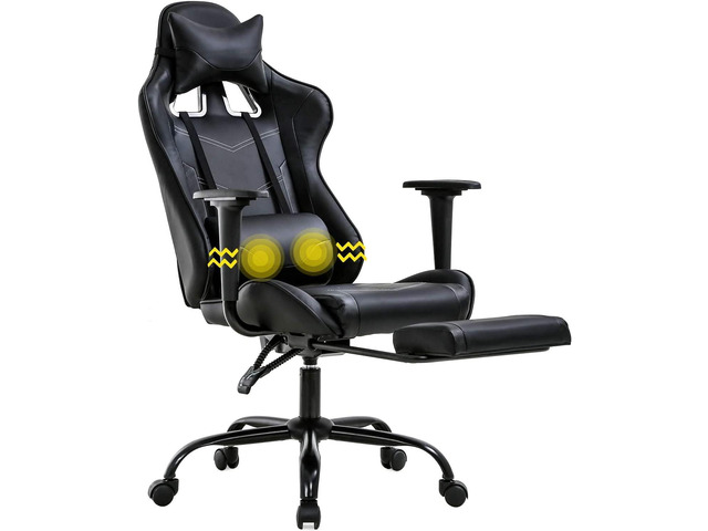 Massage Gaming Chair with Footrest - Ergonomic PC Office Chair with Lumbar Support, Headrest, Armrest - High Back PU Leather Recliner, Heavy Duty...