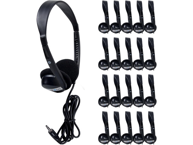 Egghead Over-Ear Kids' Stereo Headphones with 3.5 mm. Audio Jack and 4'3' Cord, Adjustable Stereo School Headphones for Kids, Pack of 20, Black
