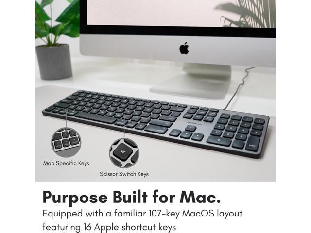 Macally Backlit Mac Keyboard - Quiet, Sleek, and Functional - 3 Brightness Levels, 107 Keys, 5ft USB Wired - Apple Keyboard - Backlit Wired for...