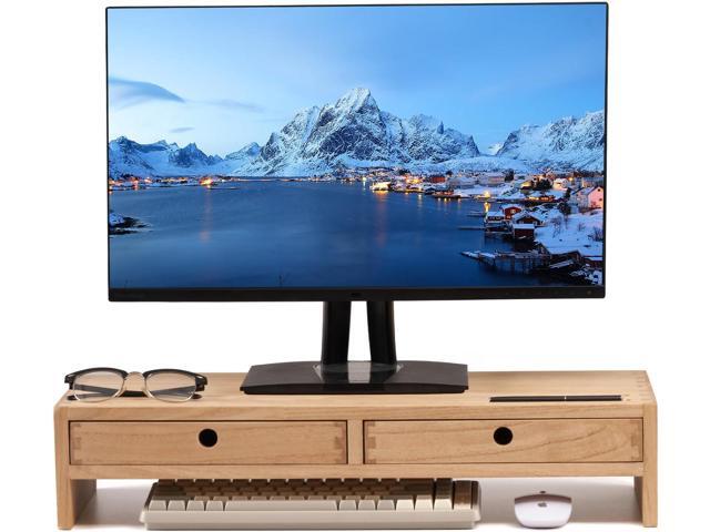 KIRIGEN Wood Monitor Stand with 2 Drawers - Computer Arm Riser Desk Storage Organizer,Speaker TV Laptop Printer Stand with Pen Slot and Cable...