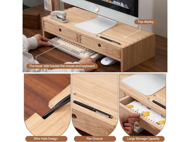 KIRIGEN Wood Monitor Stand with 2 Drawers - Computer Arm Riser Desk Storage Organizer,Speaker TV Laptop Printer Stand with Pen Slot and Cable...