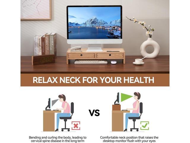 KIRIGEN Wood Monitor Stand with 2 Drawers - Computer Arm Riser Desk Storage Organizer,Speaker TV Laptop Printer Stand with Pen Slot and Cable...