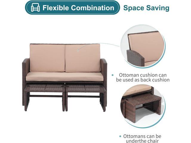 OC Orange-Casual Outdoor Loveseat 3 Piece Patio Furniture Set Outdoor Conversation Set All-Weather Wicker Love Seat with Ottoman/Side Table, Brown...