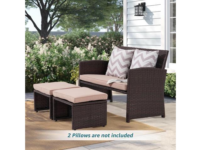 OC Orange-Casual Outdoor Loveseat 3 Piece Patio Furniture Set Outdoor Conversation Set All-Weather Wicker Love Seat with Ottoman/Side Table, Brown...