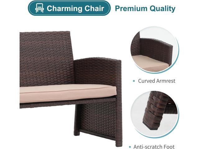 OC Orange-Casual Outdoor Loveseat 3 Piece Patio Furniture Set Outdoor Conversation Set All-Weather Wicker Love Seat with Ottoman/Side Table, Brown...