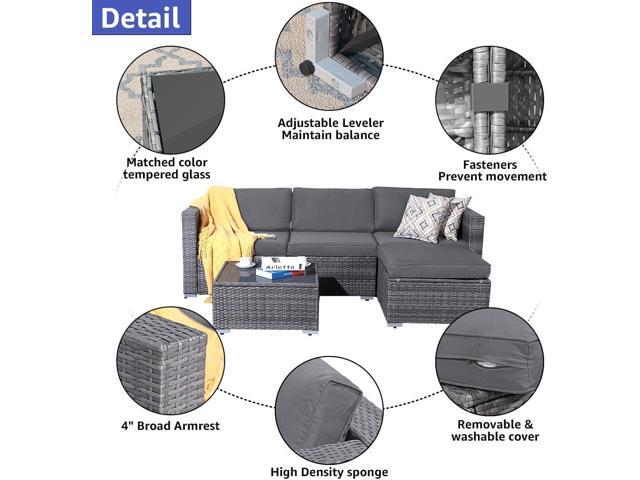 Patiorama 5 Piece Outdoor Patio Furniture Set, Outdoor Sectional Conversation Set, All-Weather Grey PE Wicker w/Dark Grey Cushions, Outdoor...