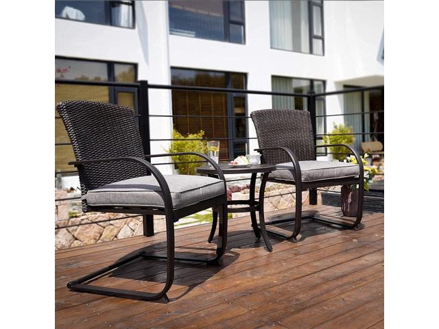 Grand patio 3-Piece Bistro Set, Outdoor Wicker Table Set, Rocking Wicker Chairs with Removable Cushions and Small Coffee Table, Patio Furniture...