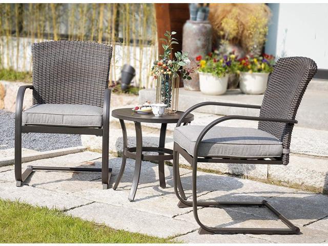 Grand patio 3-Piece Bistro Set, Outdoor Wicker Table Set, Rocking Wicker Chairs with Removable Cushions and Small Coffee Table, Patio Furniture...