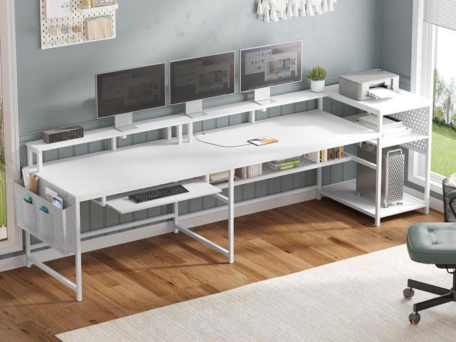 SEDETA L Shaped Gaming Desk, Reversible Computer Desk, Gaming Desk with Power Outlets & LED Strip, Monitor Shelf, Keyboard Tray, Pegboard and...