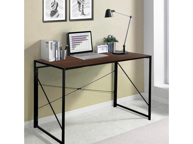ZenStyle Folding Computer Desk, Writing Study Desks for Home Office, Corner Laptop Gaming Folding Table with Metal Frame, 39 Inches,Brown