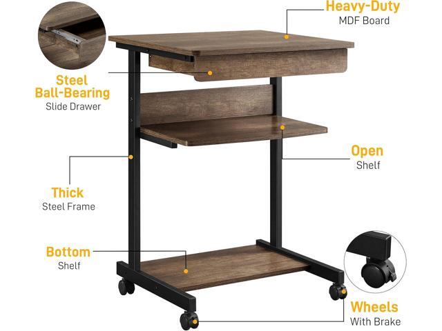 Topeakmart Rolling Computer Desk for Small Spaces, Laptop Computer Desk with Wheels, Mobile Standing Desk Compact Student Bedside Table Taupe Wood