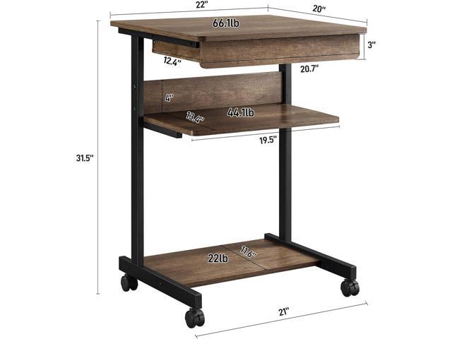 Topeakmart Rolling Computer Desk for Small Spaces, Laptop Computer Desk with Wheels, Mobile Standing Desk Compact Student Bedside Table Taupe Wood