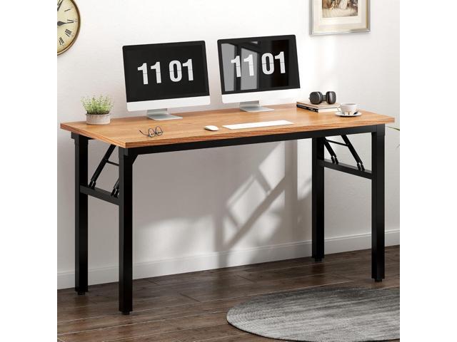 Need Home Office Desk 47 inches Folding Computer Table Workstation No Install, Teak and Black