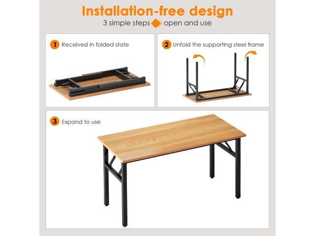 Need Home Office Desk 47 inches Folding Computer Table Workstation No Install, Teak and Black