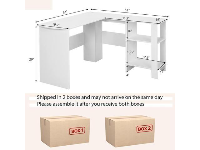 Tangkula White L Shaped Desk with Storage Shelves, Wooden Corner Computer Desk, Space-Saving Home Office Workstation, Gaming Desk, Writing Study...