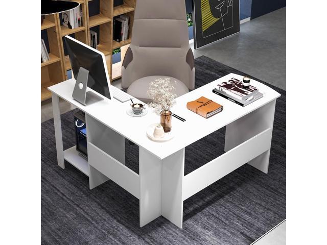 Tangkula White L Shaped Desk with Storage Shelves, Wooden Corner Computer Desk, Space-Saving Home Office Workstation, Gaming Desk, Writing Study...