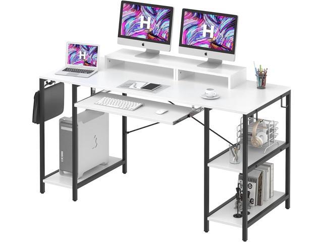 Computer Desk with Keyboard Tray, 55 Inch Music Studio Desk Music Production Desk with Storage Shelves Monitor Stands and 4 Iron Hooks, Workstation...