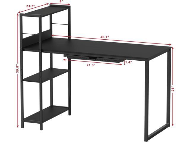 SHW 46-Inch Home Office Mission Computer Desk with Side Shelf and Drawer, Black