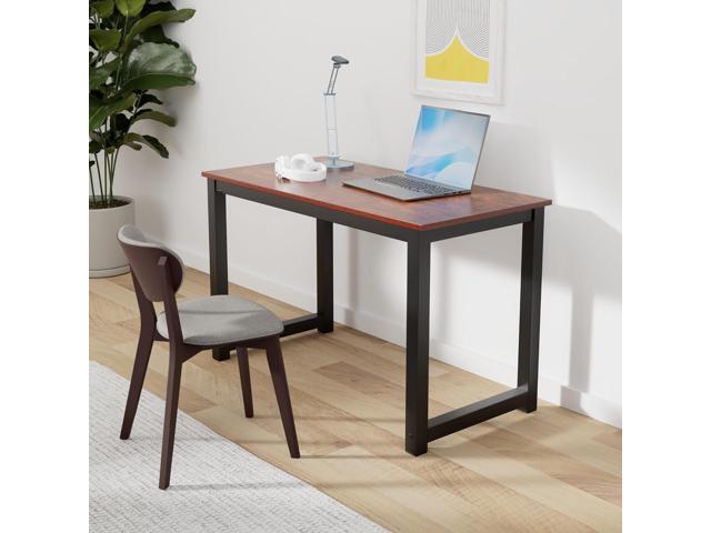 Decoholic 47 Inch Computer Desk, Home & Office PC Laptop Study Writing Table Workstation with Leg Bars, Modern Simple Industrial Style, Rustic Brown