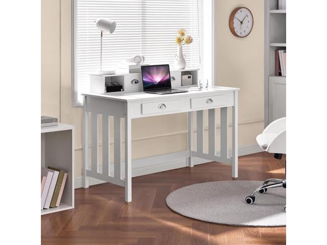 Yaheetech 47 Inch Large Computer Desk, White Home Office Workstation with 4 Storage Drawers, Modern PC Work Table 23 Deep with Monitor Stand for...