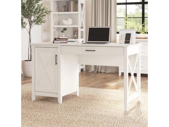 Bush Furniture Key West Computer Desk with Storage Farmhouse PC Table for Home Office in Linen White Oak 54W x 24D